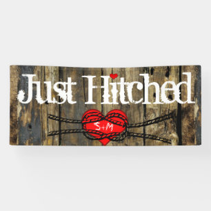 Country Wood Lights Net Hitched Heart Knot Banner