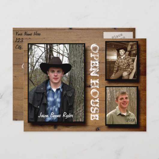 Country Wood Open House Uitnodiging Briefkaart (Voorkant / Achterkant)