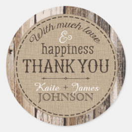 Country Wood Planks Rustiek Dank u Bruiloft Label