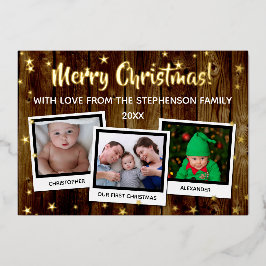 country wood stars Merry kerstfamilie 3 foto Folie Feestdagenkaart