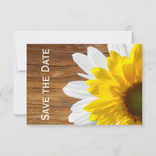 Country Wood Sunflower Daisy save the date Kaart