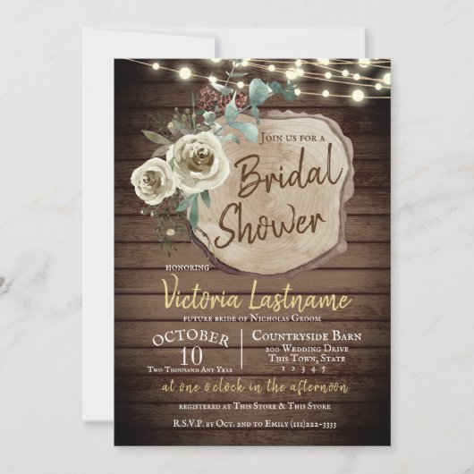 Country Wood Tree Slice Rustic String Lights Kaart (Voorkant)