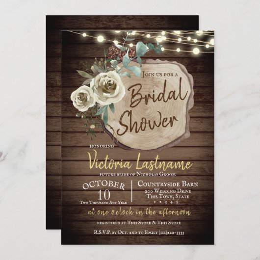 Country Wood Tree Slice Rustic String Lights Kaart (Voorkant / Achterkant)