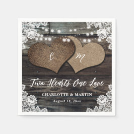 Country Wood Twee Harten Bloemen Kant Trouwen Servet