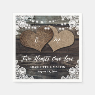 Country Wood Twee Harten Bloemen Kant Trouwen Servet