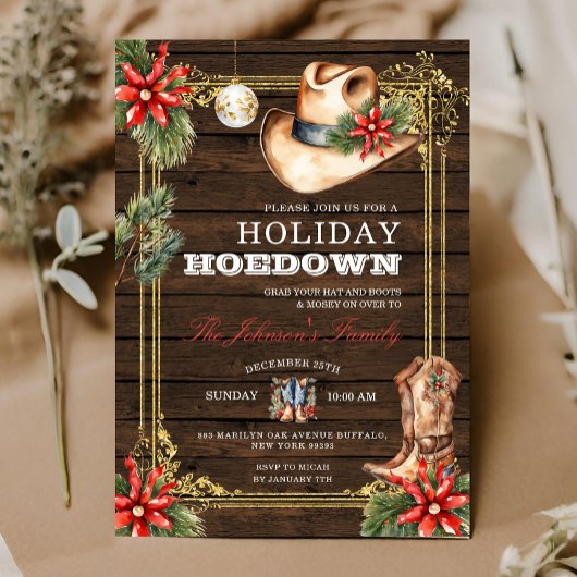 Country Wood Westerne Kerstvakantie Hoedown Kaart