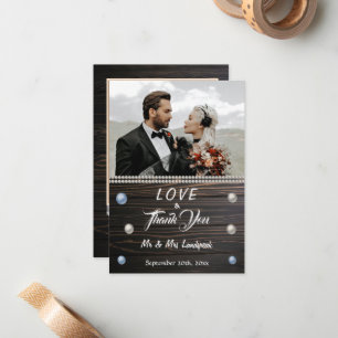 Country Wood White Pearls & Lace Bedankt Note Card Notitiekaartje