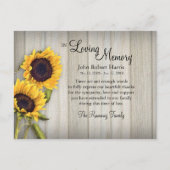 Country zonnebloem backerboard sympathie dank u briefkaart (Voorkant)