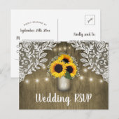 Country Zonnebloem Houten Pot Trouwfeest RSVP Kaar Uitnodiging Briefkaart (Voorkant / Achterkant)