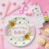 Country Zonnebloem Roze Gingham Baby Q Barbeque Papieren Bordje (Feest)