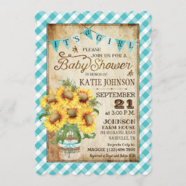 Country Zonnebloemen Gingham Check Girl Baby showe Kaart