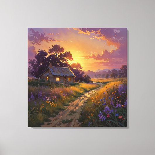 Countryside Glow - Painterly Style Landscape Canvas Afdruk (Voorkant)