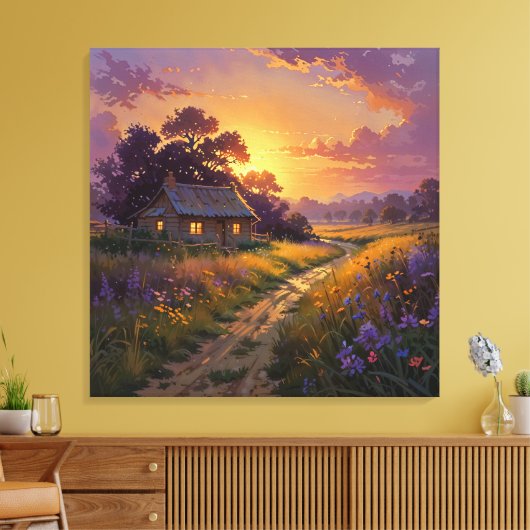 Countryside Glow - Painterly Style Landscape Canvas Afdruk (Insitu (Woonkamer))