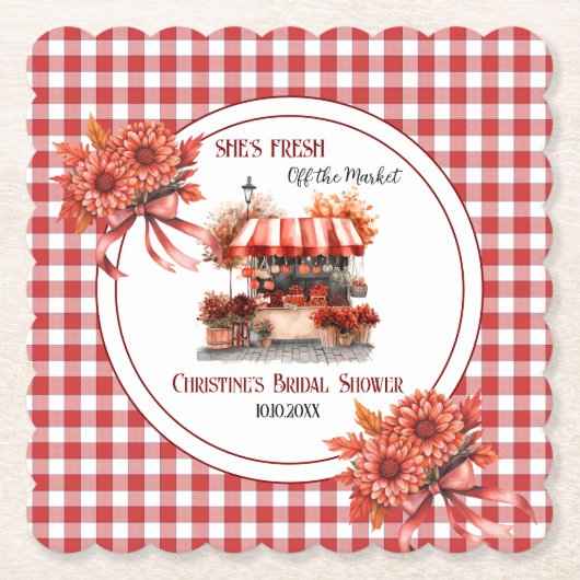 Countryside Picknick Gingham Bruidsmeisje Feestje Kartonnen Onderzetters (Voorkant)