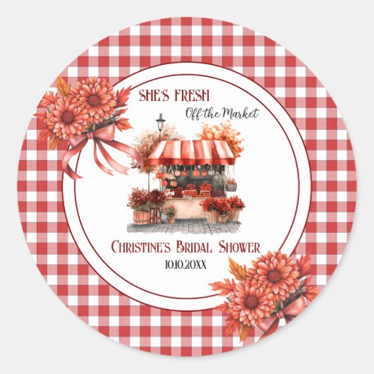 Countryside Picknick Gingham Bruiloftsfeest  Ronde Sticker (Voorkant)