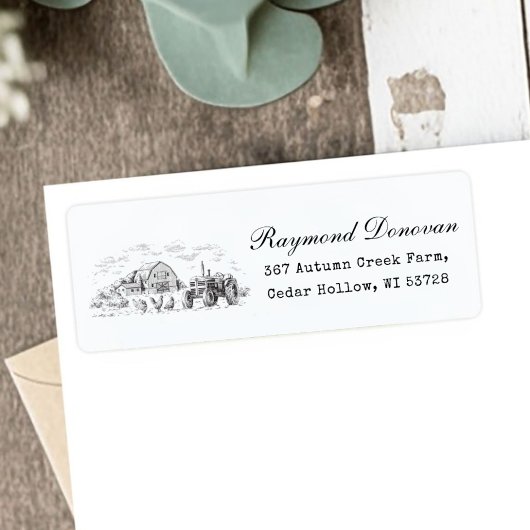 Countryside Rustic Barn Farmhouse Return Address  Etiket