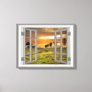 Countryside Twilight Koe Boerderij Verenigde State Canvas Afdruk