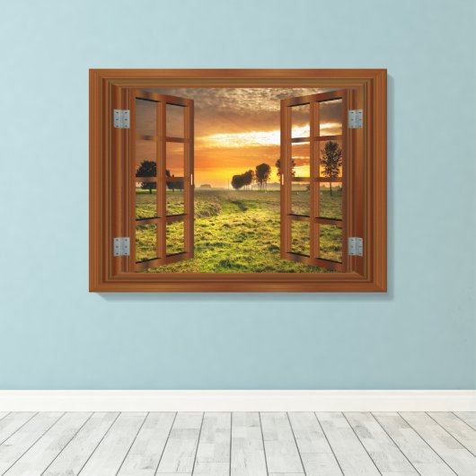 Countryside Twilight Koe Boerderij Verenigde State Canvas Afdruk (Insitu (Houten vloer))