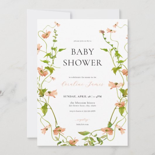 Countryside Wildflower Baby shower Uitnodiging (Voorkant)