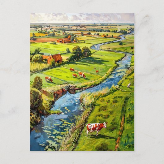 Countryside with Cows and Stream Fantasy Painting Briefkaart (Voorkant)