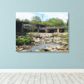 County Bridge en de rivier Calder, Sowerby Bridge Canvas Afdruk (Insitu (Houten vloer))