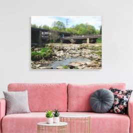 County Bridge en de rivier Calder, Sowerby Bridge Canvas Afdruk