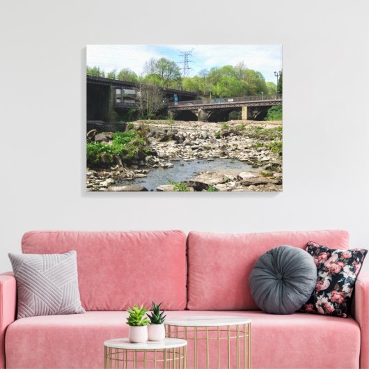 County Bridge en de rivier Calder, Sowerby Bridge Canvas Afdruk (Insitu (Woonkamer))