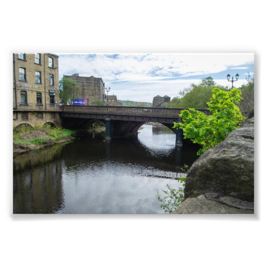 County Bridge en de rivier Calder, Sowerby Bridge Foto Afdruk (Voorkant)