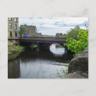 County Bridge en de rivier de Calder, Sowerby Brid Briefkaart