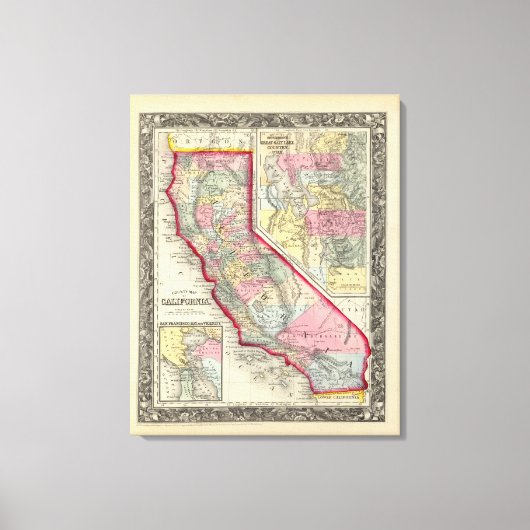 County Map of California Canvas Afdruk (Voorkant)