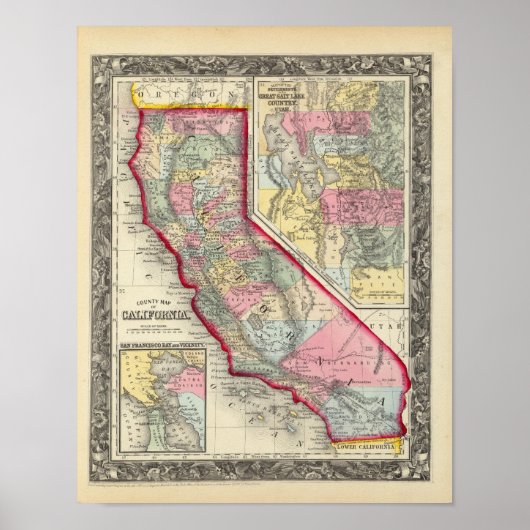 County Map of California Poster (Voorkant)