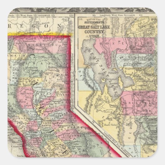 County Map of California Vierkante Sticker (Voorkant)