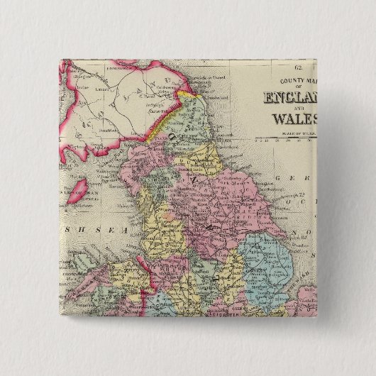 County Map of England and Wales Vierkante Button 5,1 Cm (Voorkant)
