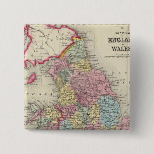 County Map of England and Wales Vierkante Button 5,1 Cm