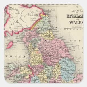 County Map of England and Wales Vierkante Sticker