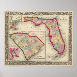 County Map of Florida Poster