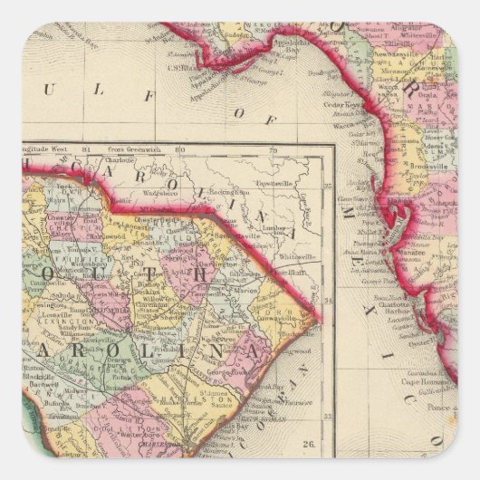 County Map of Florida Vierkante Sticker (Voorkant)