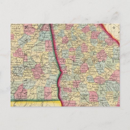 County Map of Georgia en Alabama Briefkaart (Voorkant)
