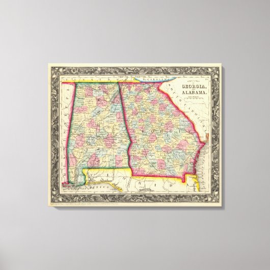 County Map of Georgia en Alabama Canvas Afdruk (Voorkant)
