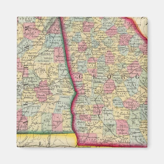 County Map of Georgia en Alabama Magneet (Voorkant)