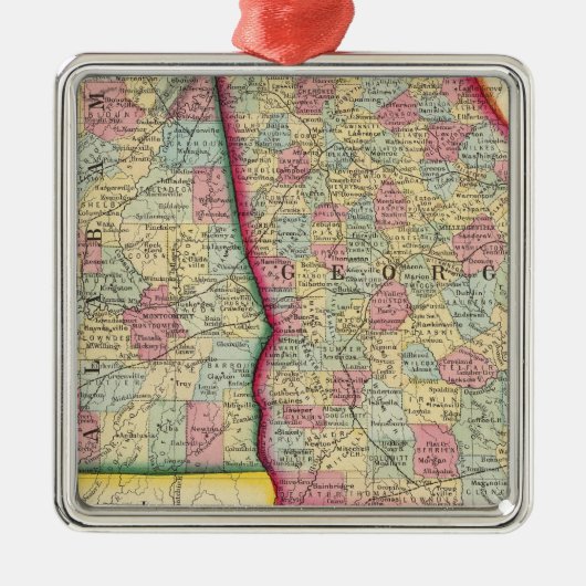 County Map of Georgia en Alabama Metalen Ornament (Voorkant)