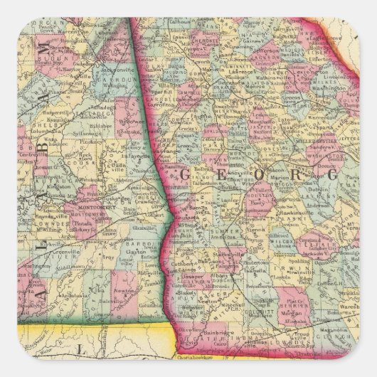 County Map of Georgia en Alabama Vierkante Sticker (Voorkant)