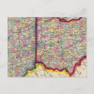 County Map Of Ohio, And Indiana Briefkaart