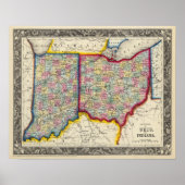 County Map Of Ohio, And Indiana Poster (Voorkant)