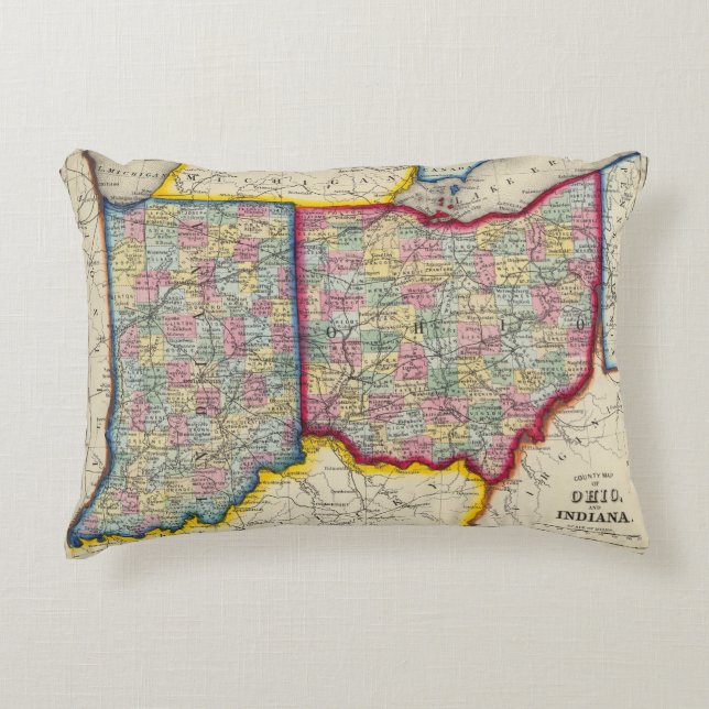 County Map of Ohio, en Indiana Accent Kussen (Voorkant)
