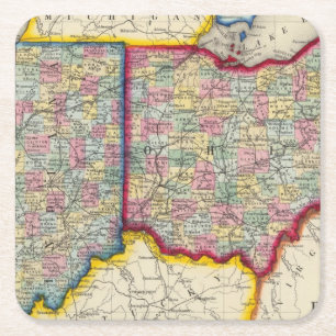 County Map of Ohio, en Indiana Kartonnen Onderzetters