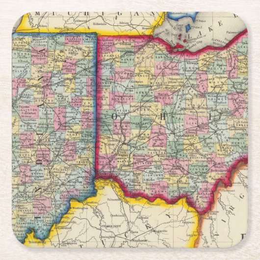 County Map of Ohio, en Indiana Kartonnen Onderzetters (Voorkant)