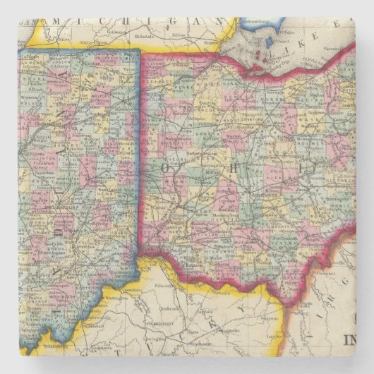 County Map of Ohio, en Indiana Stenen Onderzetter (Voorkant)
