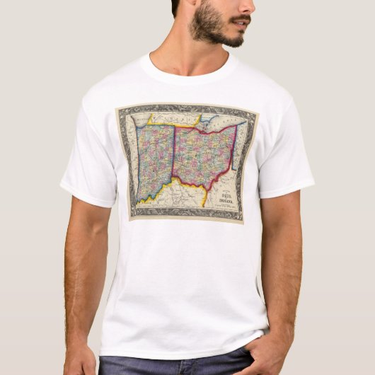County Map of Ohio, en Indiana T-shirt (Voorkant)