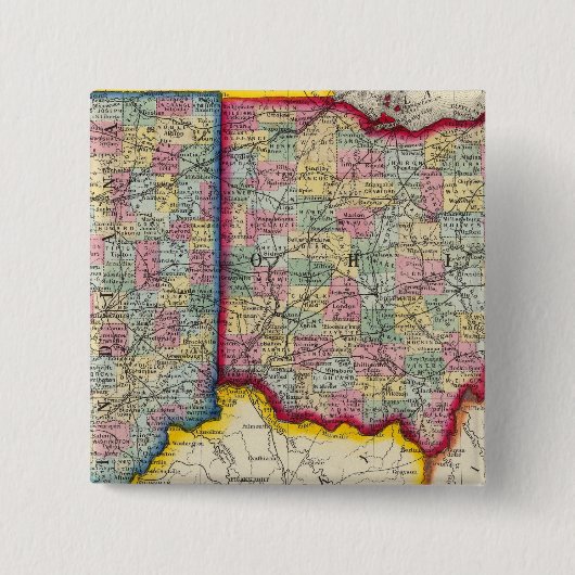 County Map of Ohio, en Indiana Vierkante Button 5,1 Cm (Voorkant)